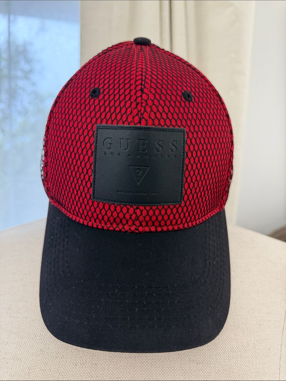 Guess Mesh Cap with Black Brim and Leather Logo